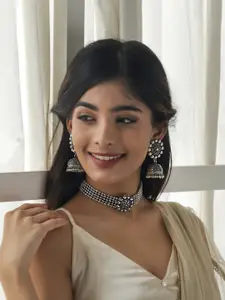 Fida Oxidised Silver-Plated Necklace & Earrings Jewellery Set