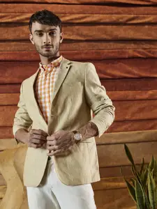 Louis Philippe Men Khaki Solid Slim Fit Single-Breasted Formal Blazer