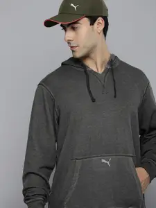 Puma Men Charcoal Solid Pure Cotton Hooded Pullover  Yoga Sweatshirt