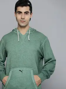 Puma Men Sea Green Solid Pure Cotton Hooded Pullover  Yoga Sweatshirt