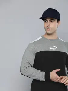 Puma Men Black And Grey Colourblocked Crew Neck Regular Fit Pullover Sweatshirt