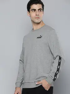 Puma Men Grey Brand Logo Printed Tape Crew Pullover Regular Fit Sweatshirt