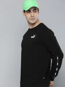Puma Men Black Brand Logo Printed Tape Crew  Regular Fit Pullover Sweatshirt