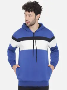 ahhaaaa Men Blue Colourblocked Hooded Sweatshirt