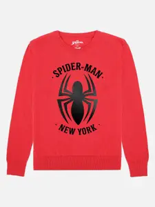 Kids Ville Boys Red & Black Spiderman Printed Pullover