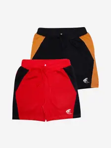 KiddoPanti Boys Pack of 2 Black & Red Colourblocked Pure Cotton Shorts