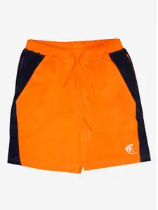 KiddoPanti Boys Orange Colourblocked Pure Cotton Shorts