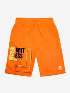 KiddoPanti Boys Orange Limitless Printed Pure Cotton Sports Shorts