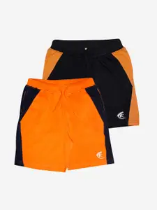 KiddoPanti Boys Pack Of 2 Orange & Black Cut & Sew Pure Cotton Shorts