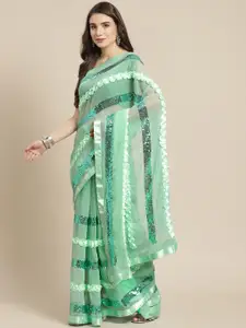 Ishin Green Floral Sequinned Pure Georgette Saree