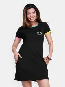 The Souled Store Women Black & White Printed Cotton T-shirt Dress