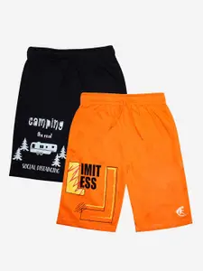 KiddoPanti Boys Pack of 2 Orange & Black Printed Shorts