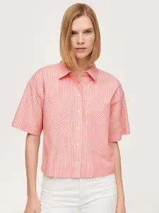 MANGO Women Pink & White Striped Casual Shirt