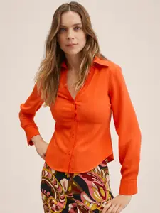 MANGO Women Orange Slim Fit Solid Casual Shirt