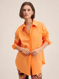MANGO Women Orange Pure Cotton Solid Oversize Casual Shirt