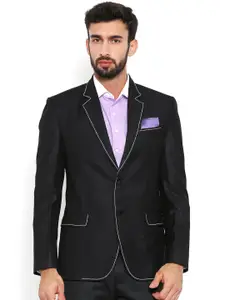 Shaftesbury London Black & White Regular Fit Single-Breasted Casual Pure Cotton Blazer