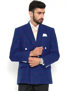 Shaftesbury London Blue Regular Fit Double-Breasted Formal Blazer