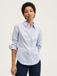 MANGO Women Blue Pinstripes Casual Shirt