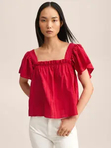 MANGO Women Red Pure Cotton Dobby Weave Top