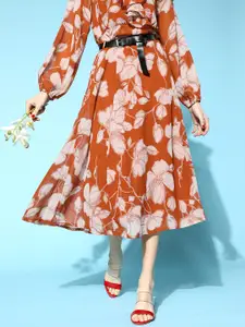 SASSAFRAS Women Deep Brown Floral Fantasy Skirt