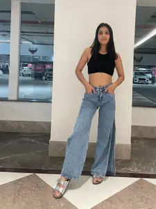 SASSAFRAS Woman Blue High-Rise Straight Fit Jeans