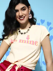 SASSAFRAS Women Classic Cream Typography Tshirt