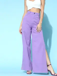 SASSAFRAS Woman Elegant Lavender High-Rise Straight Fit Jeans