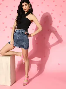 SASSAFRAS Stunning Blue Solid Chambray Skirt