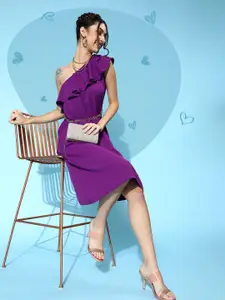 SASSAFRAS Charming Purple Solid One-Shoulder Dress