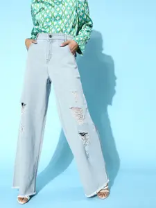 SASSAFRAS Woman Stunning Blue High-Rise Straight Fit Jeans