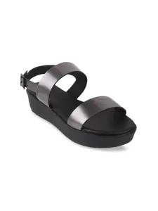 Mochi Grey Flatform Sandals with Buckles