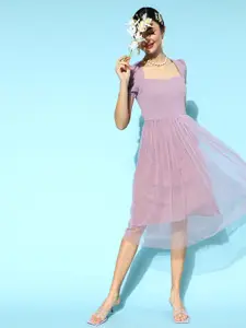 Athena Lavender Solid A-Line Midi Dress