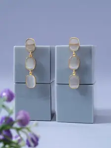 Golden Peacock Gold-Toned & Off White Stone Studded Contemporary Drop Earrings