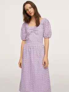 MANGO Schiffli Pure Cotton A-Line Midi Dress