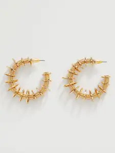 MANGO Gold-Toned Rings Embossed Crescent Shaped Half Hoop Earrings