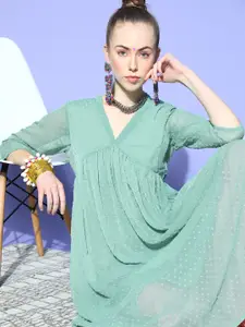 Janasya Green Woven Design Dobby Weave Kurta