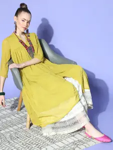 Janasya Elegant Mustard Woven Design Dobby Weave Kurta