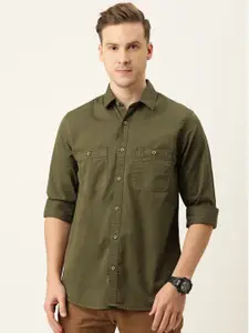 IVOC Men Olive Green Solid  Casual Shirt