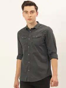 IVOC Men Charcoal Grey Solid Slim Fit Casual Shirt