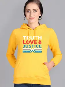Free Authority Women Yellow & Blue Wonder Woman Printed Hooded Sweatshirt