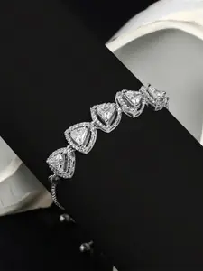 Yellow Chimes Women Silver-Toned & White American Diamond Rhodium-Plated Wraparound Bracelet