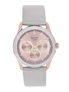 Alexandre Christie Women Pink Dial & Grey Leather Straps Analogue Watch 2968BFLRGGR