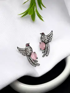 Yellow Chimes Black & Pink Rhodium-Plated Black AD-Studded Studs Earrings