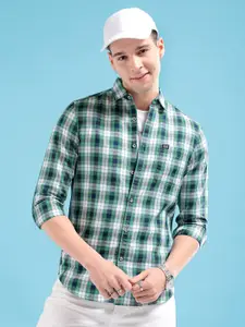 The Indian Garage Co Men Green & Navy Blue Checked Casual Shirt