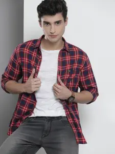 The Indian Garage Co Men Red & Navy Blue Checked Casual Shirt
