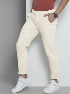 The Indian Garage Co Men Beige Striped Slim Fit Trousers