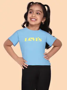 Levis Girls Blue & Yellow Brand Logo Printed T-shirt