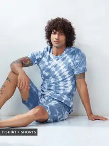 The Souled Store Men Blue Tie & Dyed T-shirt with Shorts