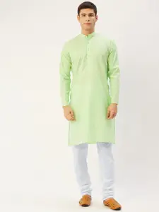 Jompers Men Green Solid Pure Cotton Kurta with Churidar