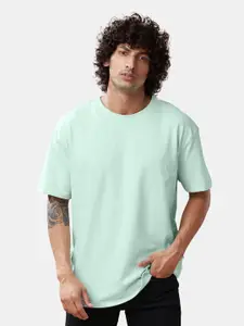 The Souled Store Men Green Drop-Shoulder Sleeves Oversized T-shirt